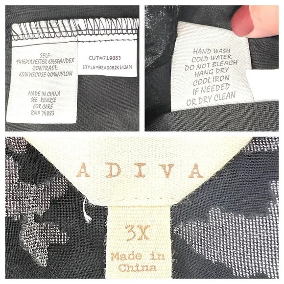 Adiva Womens Top 3X Black Velvet Sheer Embroidered Red Floral Sleeves Romantic - Picture 7 of 8